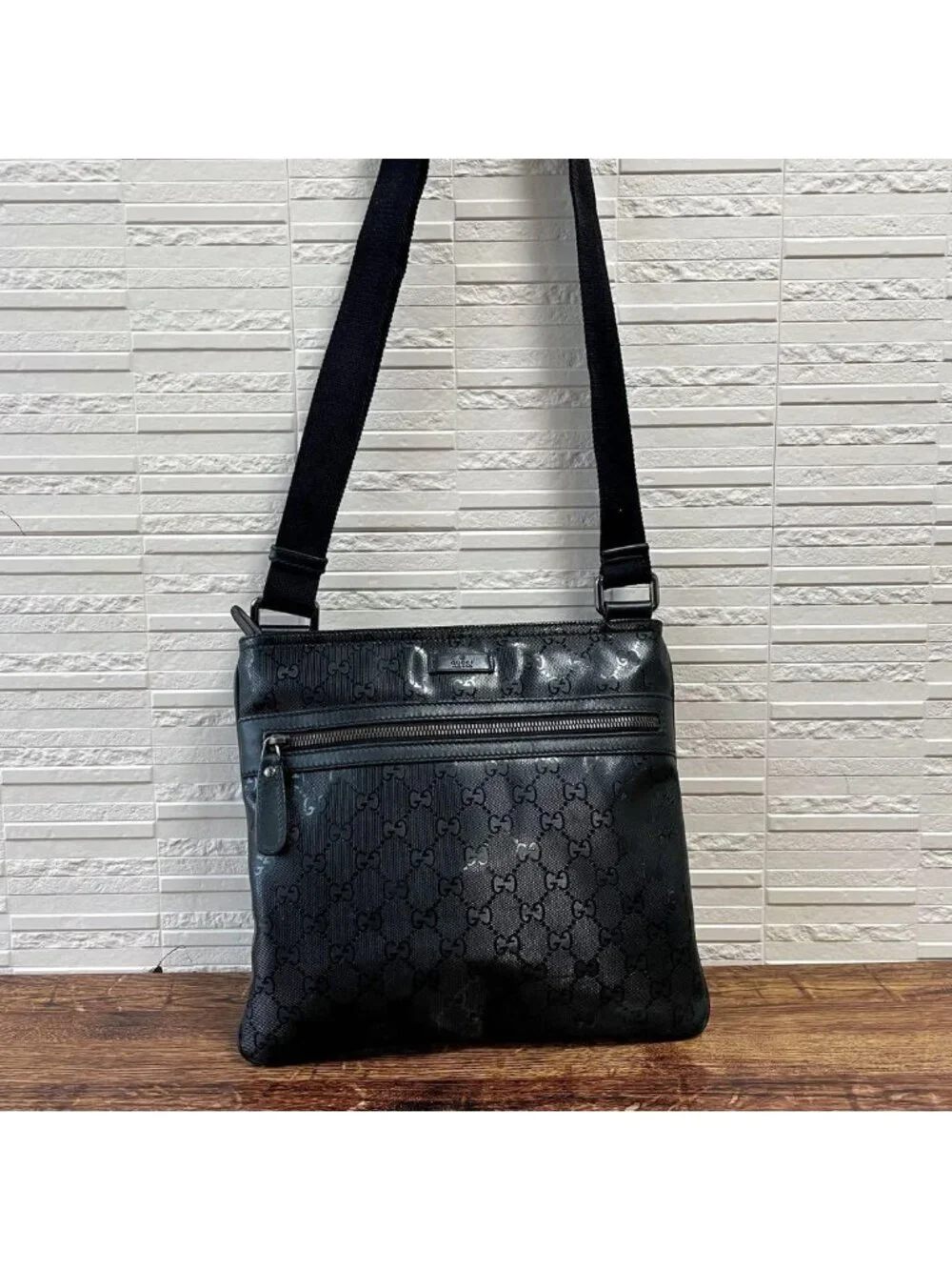 Gucci GG Supreme Crystal Shoulder Bag Messenger Black